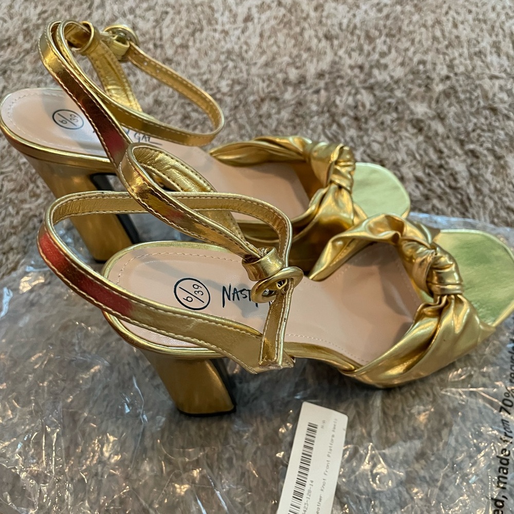 Faux leather gold heels